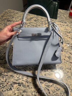 Light Blue Leather Top-Handle Crossbody Bag Handmade Genuine Leather